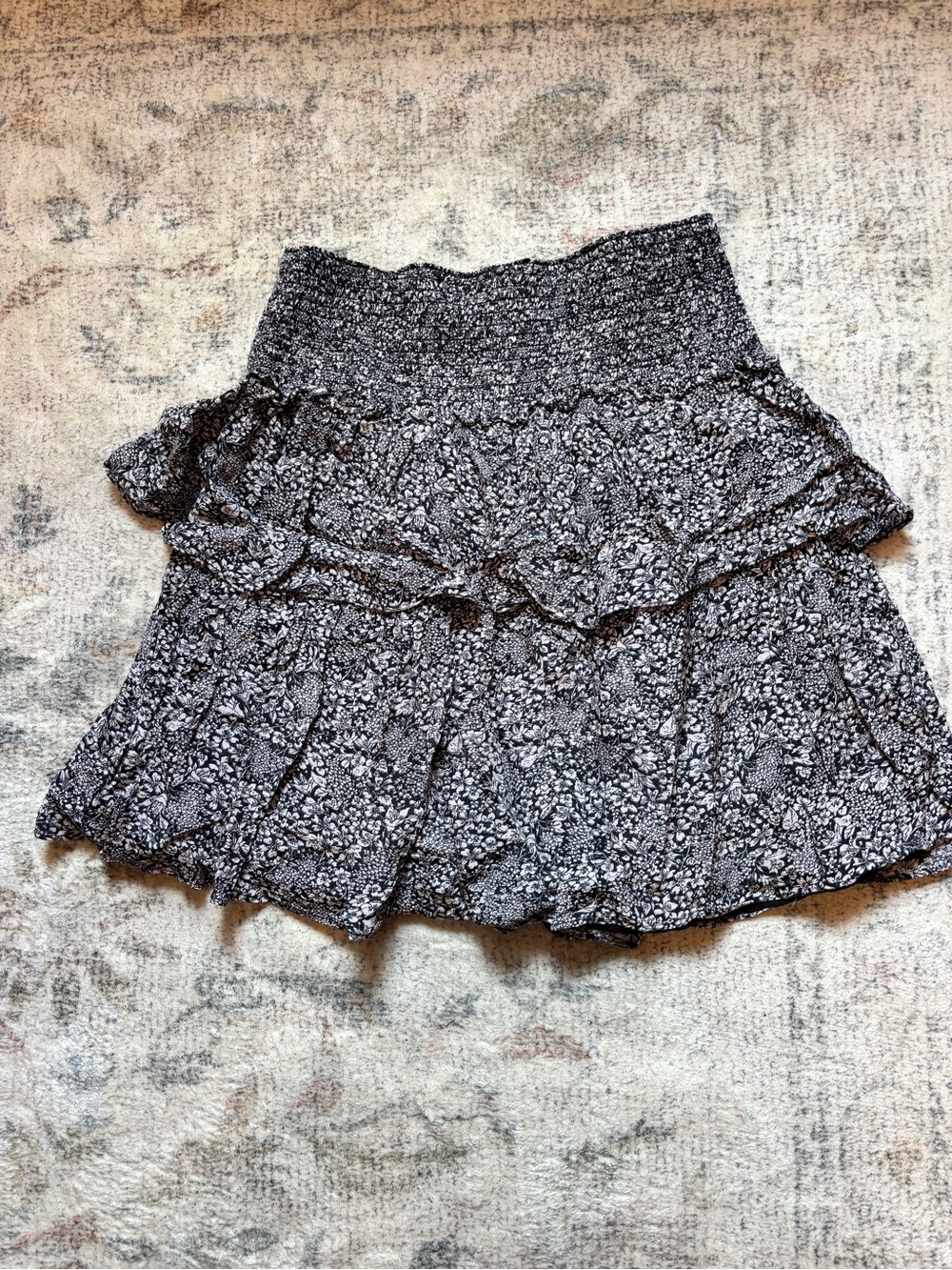 Anthropologie Black and White Floral Mini Skirt